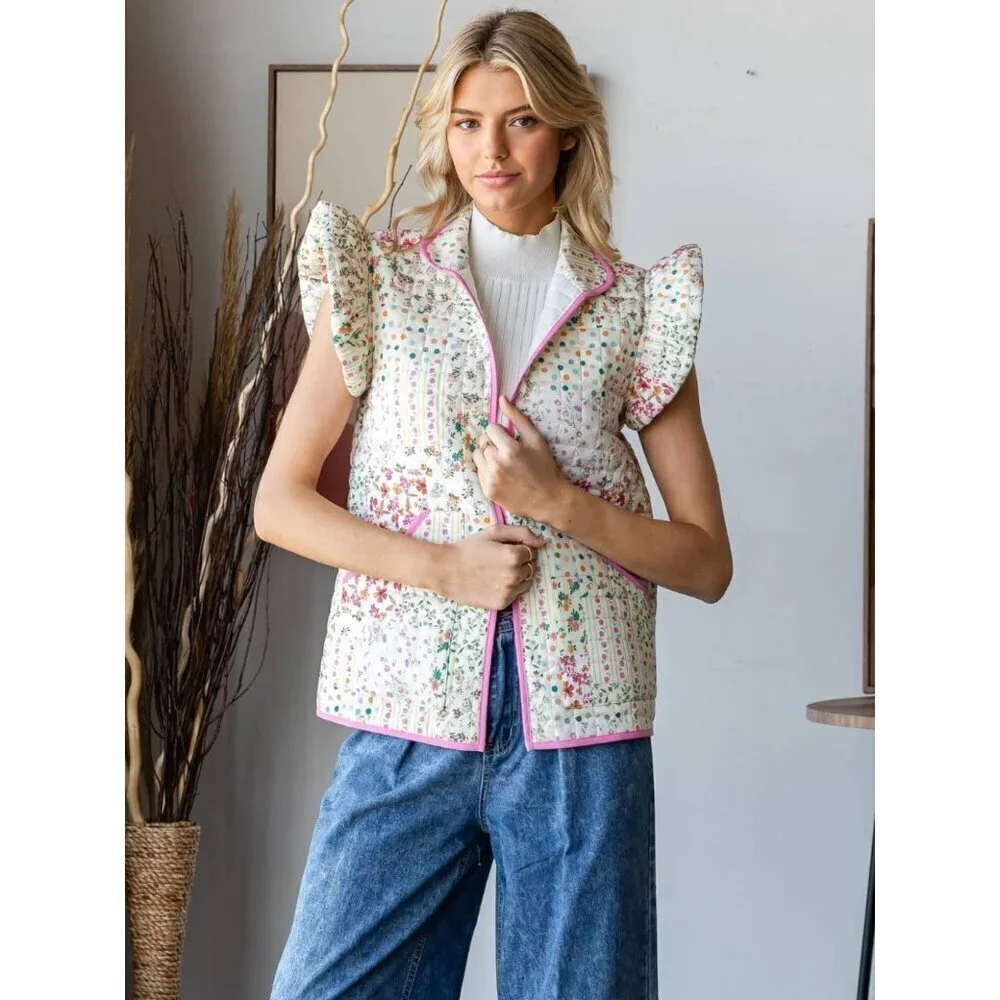 Ruffle Floral Quilted Vest - Picture 7 of 11